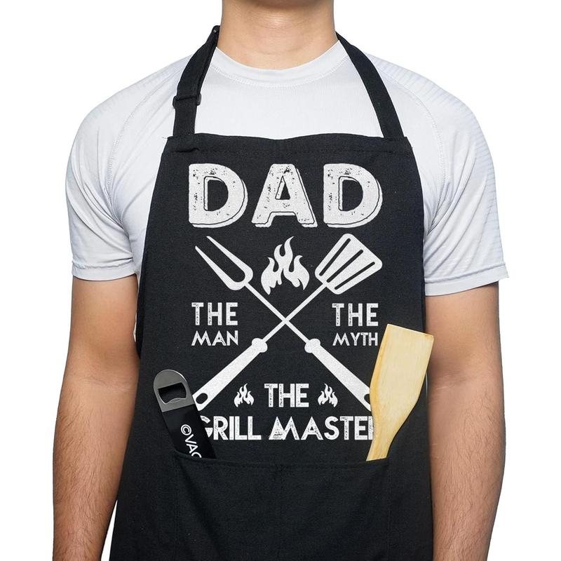 Cotton, Black Funny Aprons for Men, Dad, Husband - Birthday, Father's Day Grilling Gifts for Papa, Husband.