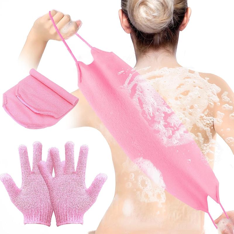 3-Pack  Gloves   Towel  Washer for Shower  Scrubber for Shower  Washcloth  Exfoliator Set for Women Men, Pink