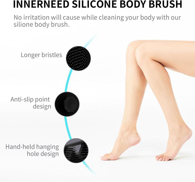 1 Count Body Scrubber with 1 Count Storage Hook, Antimicrobial Silicone Bath Brush, Exfoliating Body Scrubber for Sensitive Skin, Eco Friendly Shower Scrubber for Women and Men, Reusable Gentle Shower Massage Tools