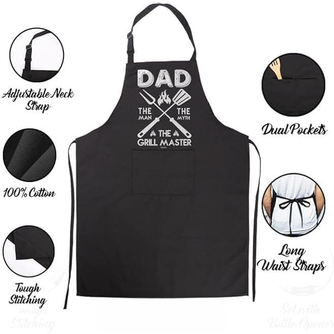 Cotton, Black Funny Aprons for Men, Dad, Husband - Birthday, Father's Day Grilling Gifts for Papa, Husband.