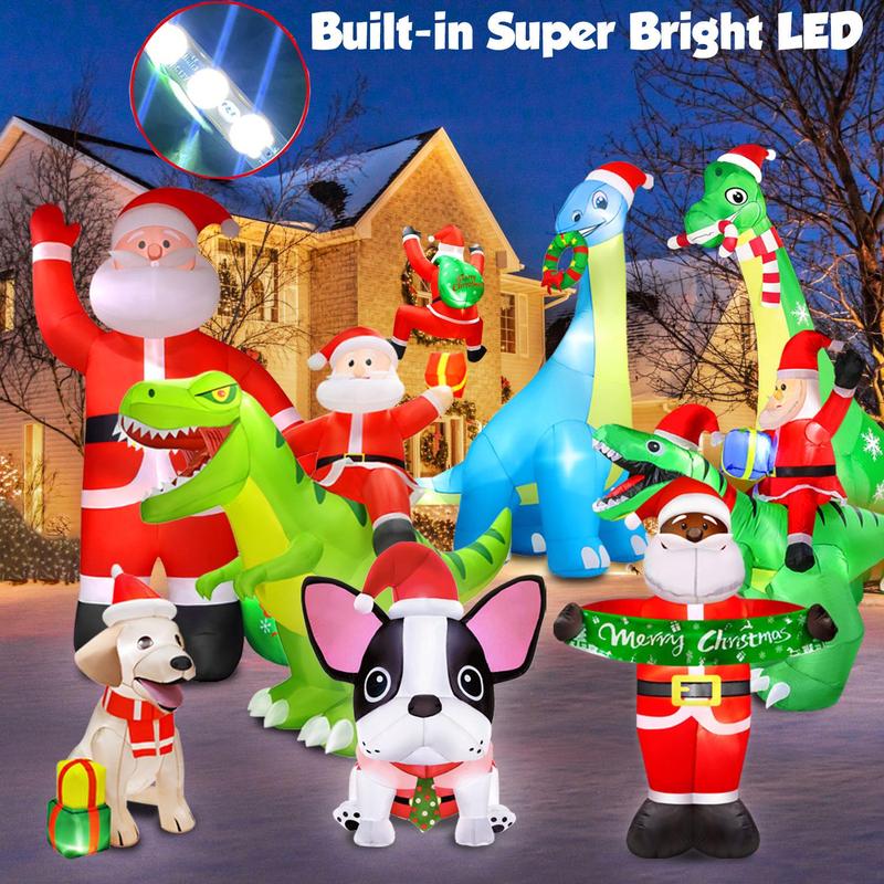 Inflatable Plug Charging Merry Christmas  Ornaments  Decoration, 1 Set Snowman Christmas Tree Santa Outdoor Christmas Decoration, Blow Up Inflatable Decoration with Accessories for Indoor Outdoor Yard Garden Decor