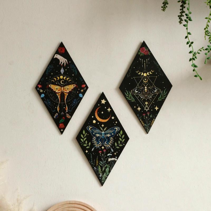 Wooden Wall Art, 3 Counts set Colorful  Boho Style Wall Decor, Aesthetic Wall Art for Home Living Room Bedroom Gallery