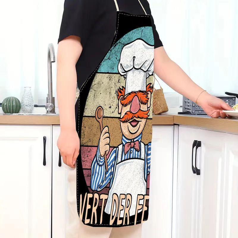 Cartoon Chef Pattern Apron, 1 Count Durable Cooking Apron, Kitchen & Barbecue Essential Apron for Chefs, Bakers & Grill Masters