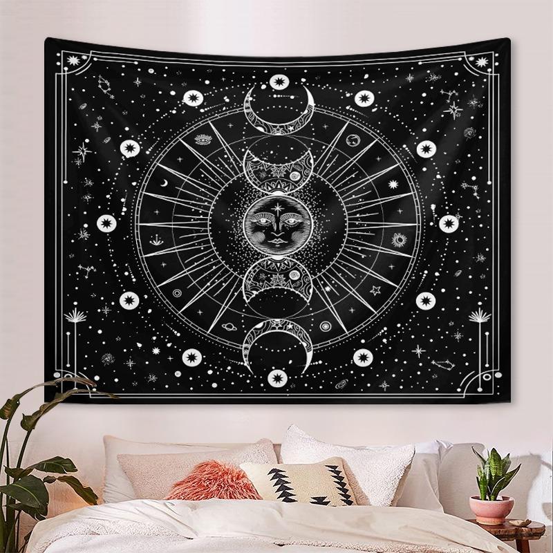 Ramadan Festival Ornaments, 1 Count Moon & Star Pattern Tapestry, Boho Style Wall Hanging Tapestry, Wall Hanging Decor for Home Living Room Bedroom Dormitory, Home Decor