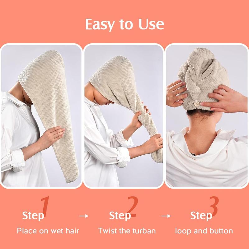 2 Pack Microfiber Hair Towel Wrap for Women, Large Hair Drying Towel with Button