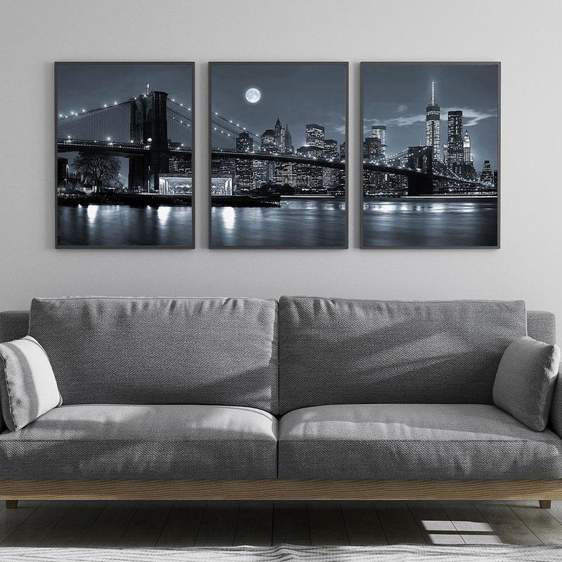 City Night View Pattern Canvas Painting without Frame, 3 Counts set Modern Art Print, Wall Art Decor for Home Living Room & Bedroom