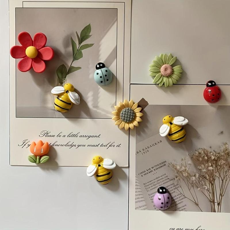 Cartoon Bee & Flower & Ladybug Design Fridge Magnet for Room Decor, 10pcs Cute Refrigerator Magnet, Decorative Refrigerator Magnet for Home Kitchen, Kitchen Gadgets 2024