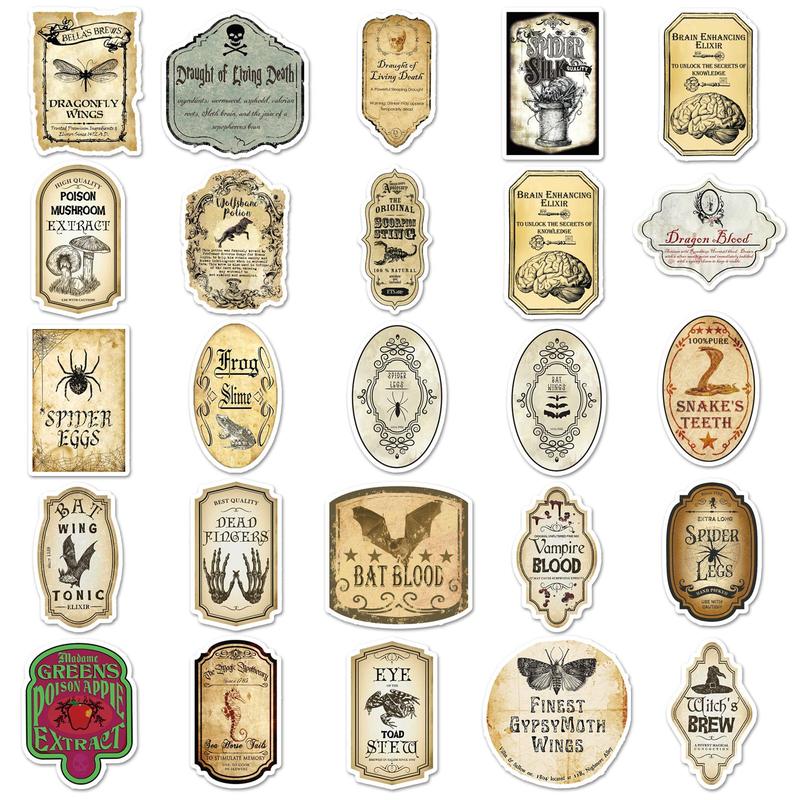 Vintage Drug Label Pattern Car Sticker, 100pcs Waterproof Self Adhesive Decor Paper, Decor Sticker for Gift Greeting Card Water Bottle Laptop Phone