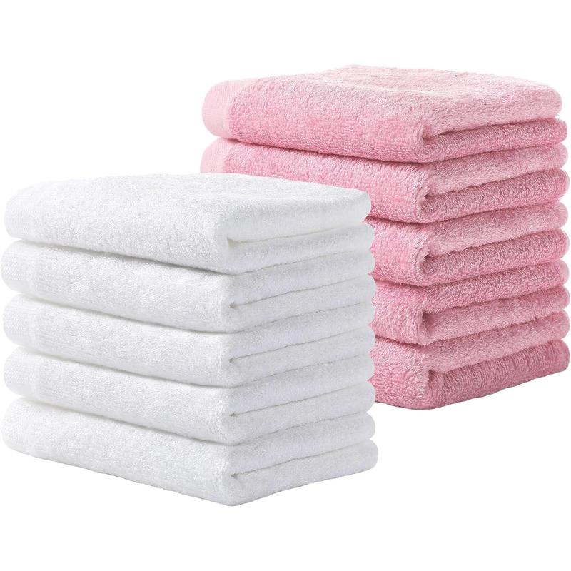 Luxury Washcloths 10''x10'' Towel Set 10 Pack  Wash Cloth for Bathroom-Hotel-Spa-Kitchen Multi-Purpose Fingertip Towels and Face Cloths - Pink+Grey