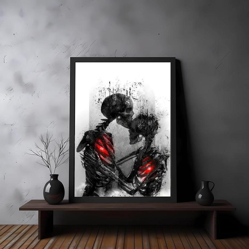 Romantic Skeleton Couple Pattern Unframed Painting for Room Decor, Wall Art Canvas Print, Wall Art Decor for Home Living Room Bedroom