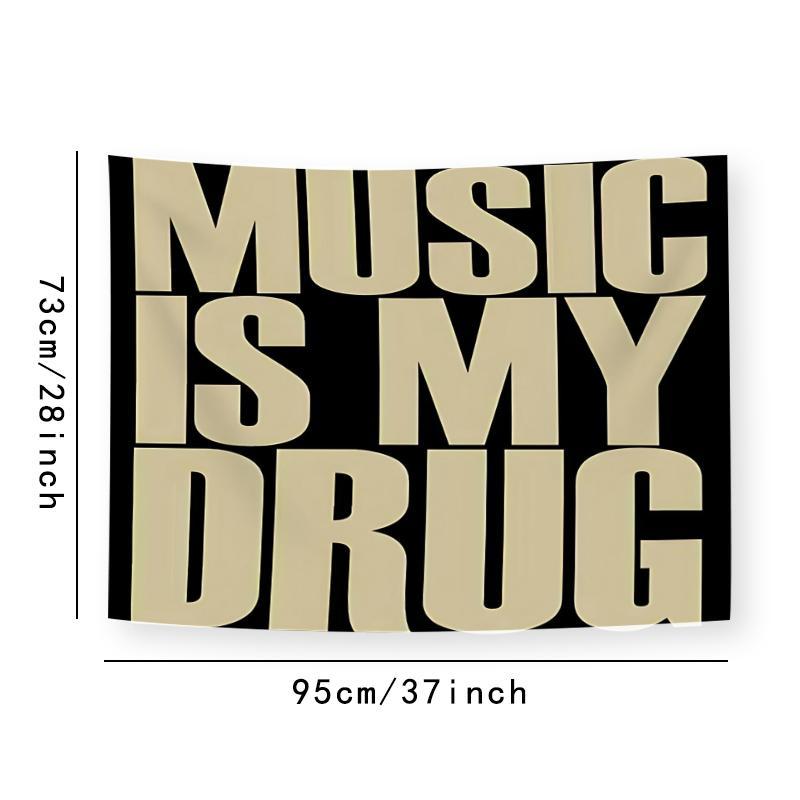 Music Is My Drug Letter Pattern Tapestry, 1 Count Wall Hanging Decor, Polyester Tapestry for Bedroom Home Office Decor, Home Decor Accessories