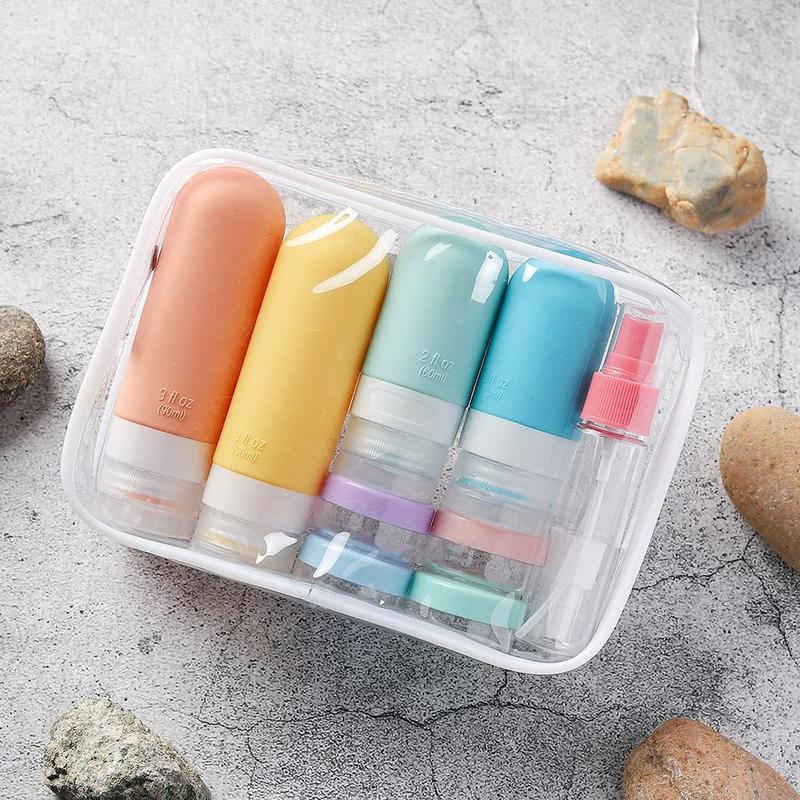 Travel Bottle Set with Storage Bag, 17pcs set Leak-proof Silicone Squeezable Container for Toiletries, Skincare, Portable Empty Bottles for Home Outdoor, Christmas Gift