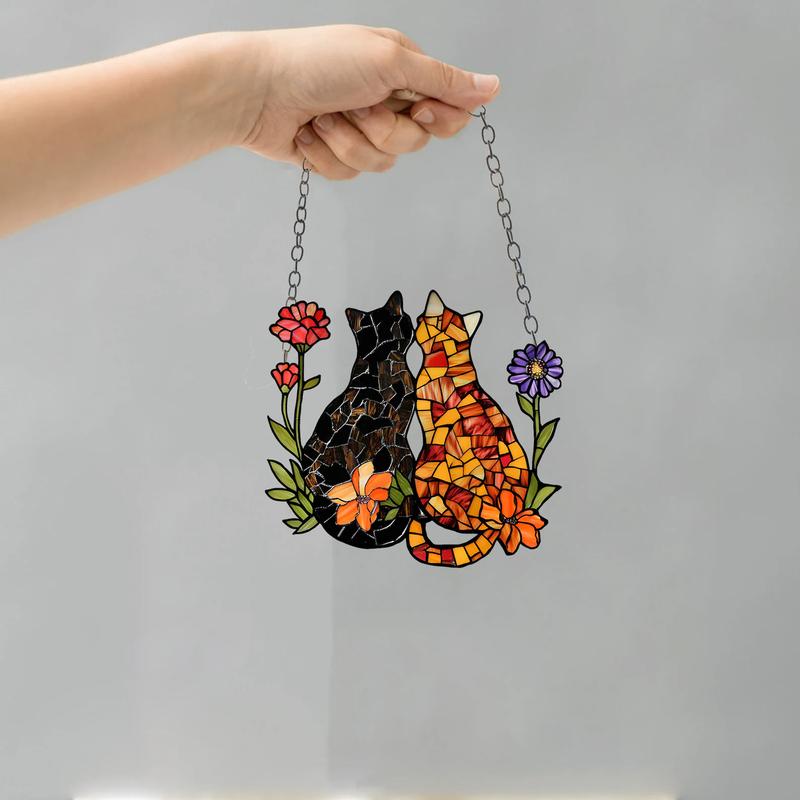 Custom Cat Suncatcher - Poppy Flower Wall Art - Handmade Mica Flower Window Hanging Art for Cat Home Decoration and Gift for Her