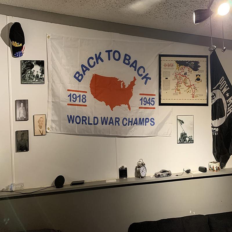 World War Champs 3x5Ft Flag Back to Back Tapestry with 4 Brass Grommets for Man Cave College Dorm Room Decor Outdoor Ornaments Banner