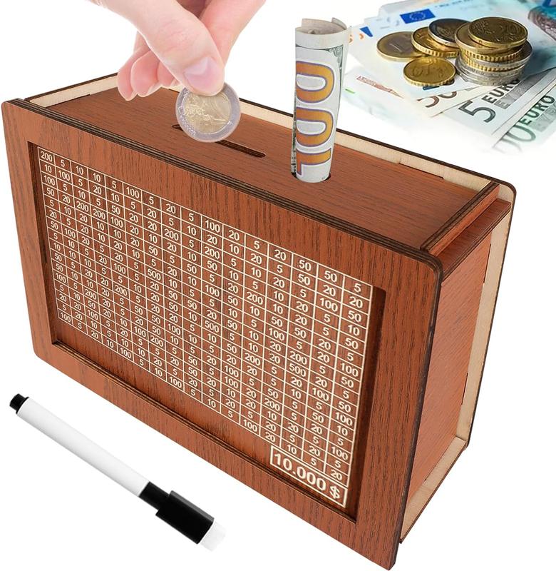 Cash Vault Wooden Savings Box 10000,Wooden Money Box Money Bank,Money Saving Box,Wooden Savings Box with Money Target & Numbers,Money Box for Cash Saving,Best for Friends (10000 Dollar)