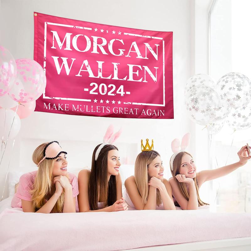 Morgan Flag Pink Tapestry 3x5 Ft Funny Morgan 2024 Wallen Flags for Teen Girls Room Bedroom College Dorm Meme Flags Man Cave Wall Art Decor Banner Gifts