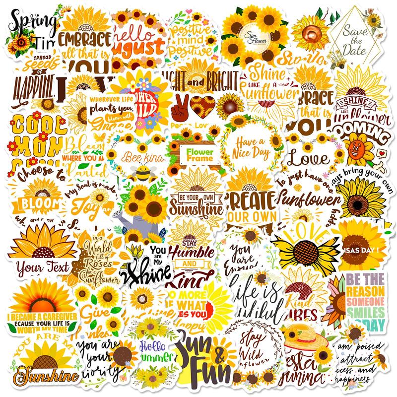 50pcs Pack Sunflower Pattern Sticker, Cute Cartoon Sticker For Phone Case, Computer, Guitar, Bag, Water Cup, Scrapbook