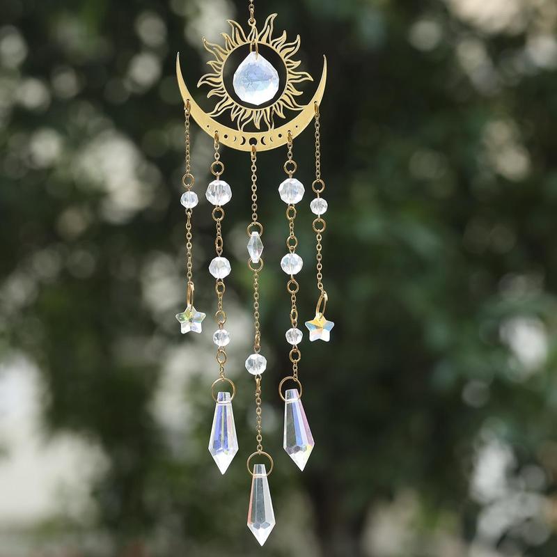 Moon & Sun Design Hanging Decor for Room Decor, Artificial Crystal Suncatcher Hangable Pendant, Home Decor, Gift for Summer, Boyfriend Gifts, Girlfriend Gifts