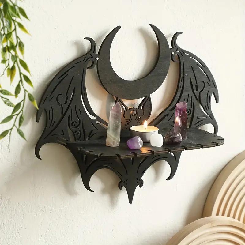 Bat Wing Design Wall Mounted Shelf, 1 Count Wooden Wall Mounted Display Rack, Halloween Decoration, Home Decor