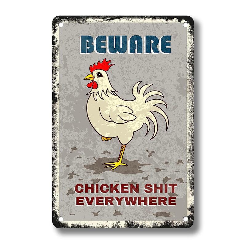 Chicken Warning Room Decor Iron Sign, 1 Count Funny Animal & Letter Pattern Home Decor Hanging Plaque, Vintage Hanging Wall Decor for Home & Farmhouse