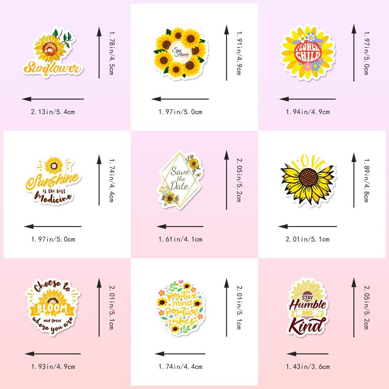 50pcs Pack Sunflower Pattern Sticker, Cute Cartoon Sticker For Phone Case, Computer, Guitar, Bag, Water Cup, Scrapbook