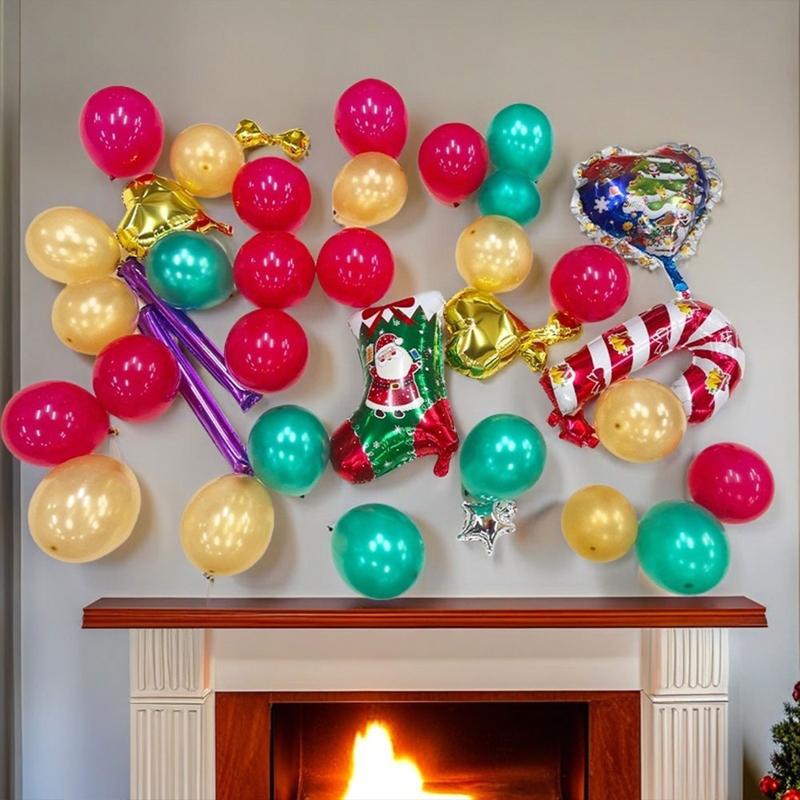 19 40 pcs Set Christmas Party Balloons ,Including Tassels, Christmas-themed Printed Balloons atmosphere Decorations, Suitable for Merry Xmas Party  DoorFrames Walls  Holiday  Festive  Eve  Celebrate Ornament decorative balloon Gift