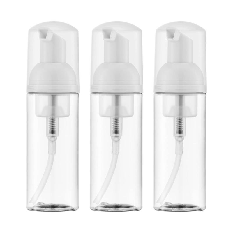 2oz Foam Pump Bottle (3Count) Empty Travel Foaming Dispenser for Hand Soap, Lash Cleanser, Shampoo (60ml, Clear)