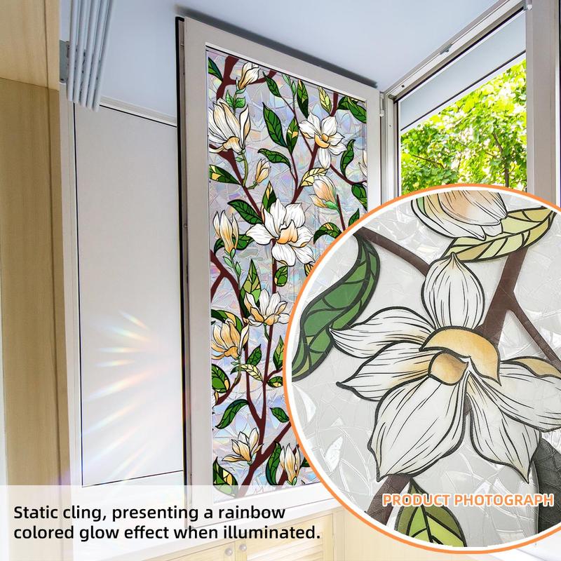 Floral Pattern Static Cling Window Sticker, 1 Count Double Sided Visible Window Decal,  Sticker Decoration, Decorative Sticker for Living Room Bedroom, Home Decor