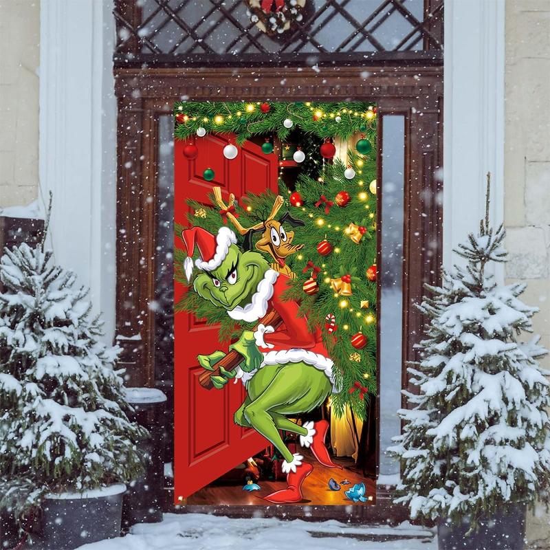 Merry Grinchmas Banner, 71 x 35in Polyester, New Year Christmas Decor for Home Party Ornaments