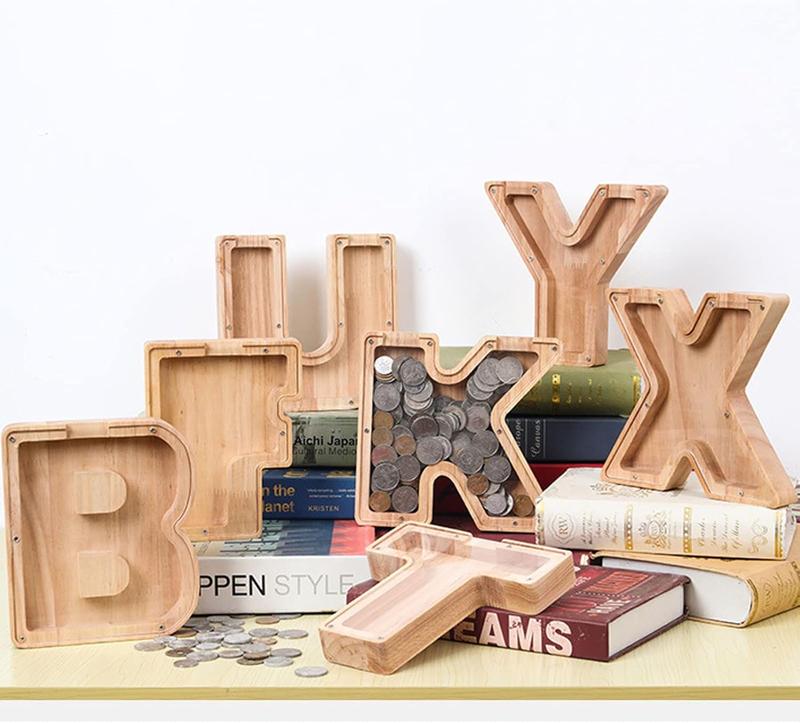 Wooden Letter Piggy Bank,Personalized Letter Money Bank for Kids Large Alphabet Piggy Bank Gift for Boys Girls Christmas Birthday Present Home Decoration (A-Z)