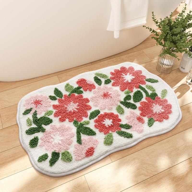 Floral Pattern Bathroom Mat, 1 Count Non-slip Soft Floor Rug for Room Decor, Decorative Mat for Home Bathroom, Summer Home Decor