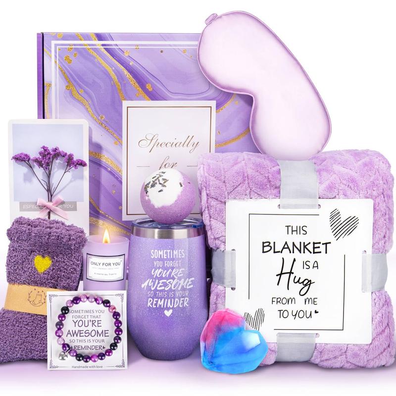 Spa Gift Basket for Women - Self-Care Birthday or Christmas Gifts with Luxury Blanket