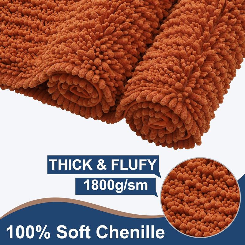 Luxury Chenille Burnt Orange Bathroom Rugs Bath Mats Sets, Soft and Absorbent Bathroom Rugs Non Skid Machine Wash Dry Bath Mats(32