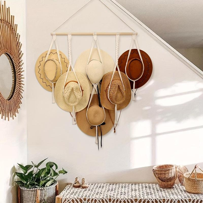 Multi-tier Tassel Hanging Hat Hook, Wall Mounted Hat Display Rack, Tassel Decoration, Household Storage Organizer for Hallway, Bedroom, Wall Decor