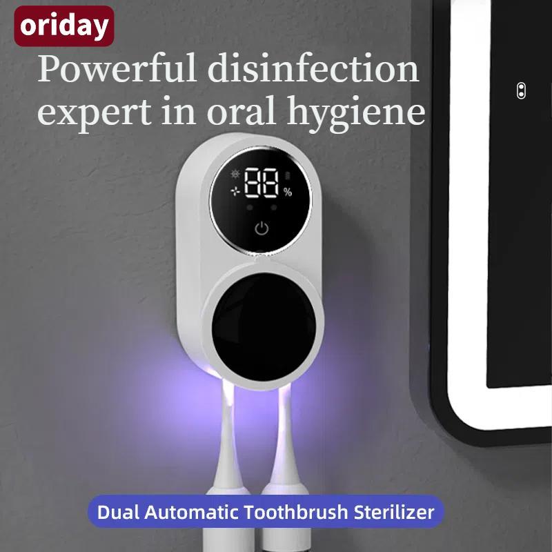 Oriday UV-C Toothbrush Sterilizer, Rechargeable Wall Mounted Toothbrush Holder, LED Smart Screen Toothbrush Cleaner, Home Sterilizer for Bathroom