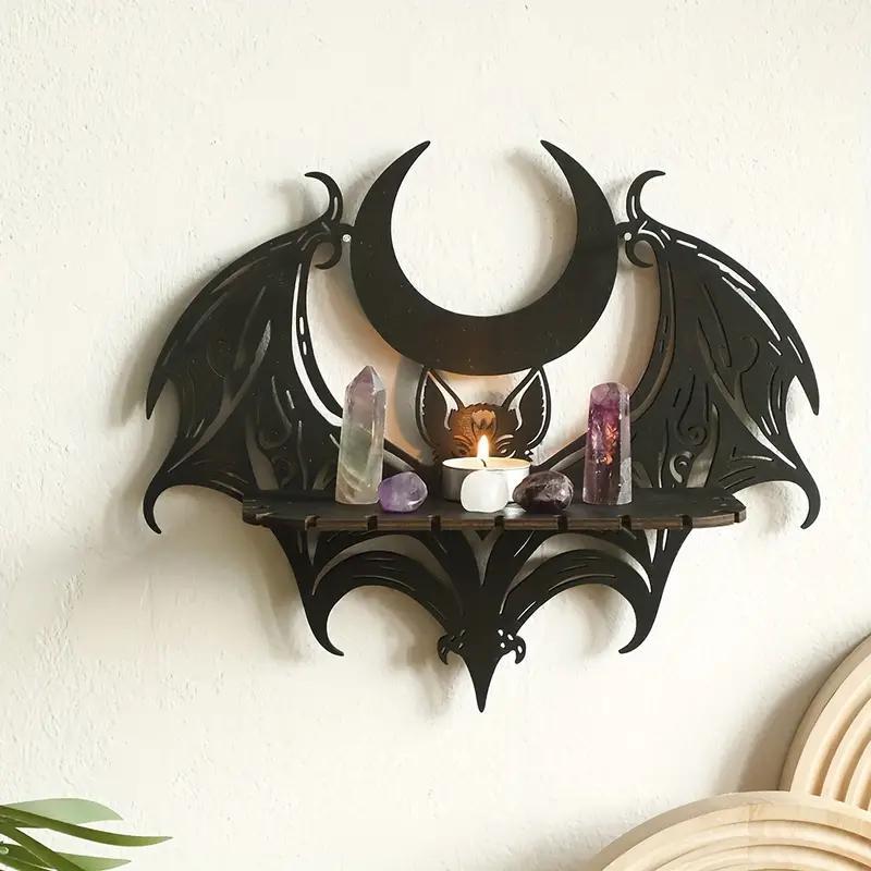 Bat Wing Design Wall Mounted Shelf, 1 Count Wooden Wall Mounted Display Rack, Halloween Decoration, Home Decor