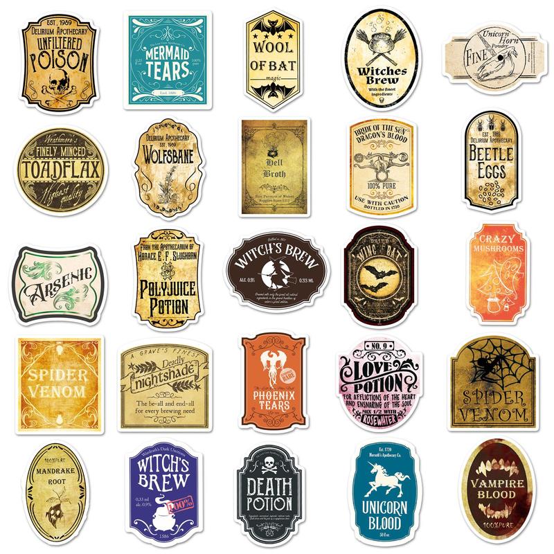 Vintage Drug Label Pattern Car Sticker, 100pcs Waterproof Self Adhesive Decor Paper, Decor Sticker for Gift Greeting Card Water Bottle Laptop Phone