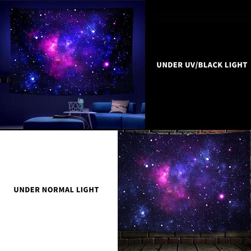 Starry Sky Pattern Tapestry, 1 Count Galaxy UV Blacklight Tapestry, Wall Hanging Tapestry, Wall Hanging Decor for Living Room Bedroom Office Dormitory, Home Decor