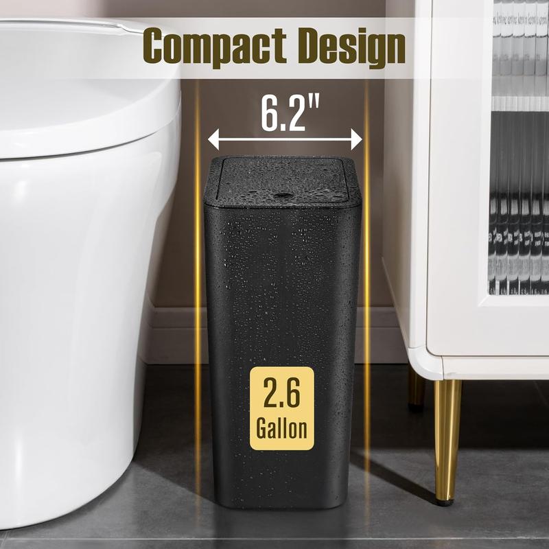 Trash Can, Bathroom Toilet Trash Can, Bathroom Trash Can with Lid, 2.6 Gallon   10 Liter Small Garbage Can with Press Top Lid, Plastic Wastebasket with Pop-up Lid for Toilet, Office, Bedroom, Living Room crown trash Gift Matte