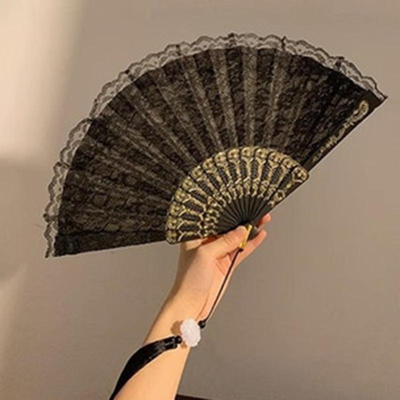 Vintage Lace Folding Fan, Chinese Style Handheld Fan, Portable Summer Hand Fan for Women & Girls, Party Costume Accessories