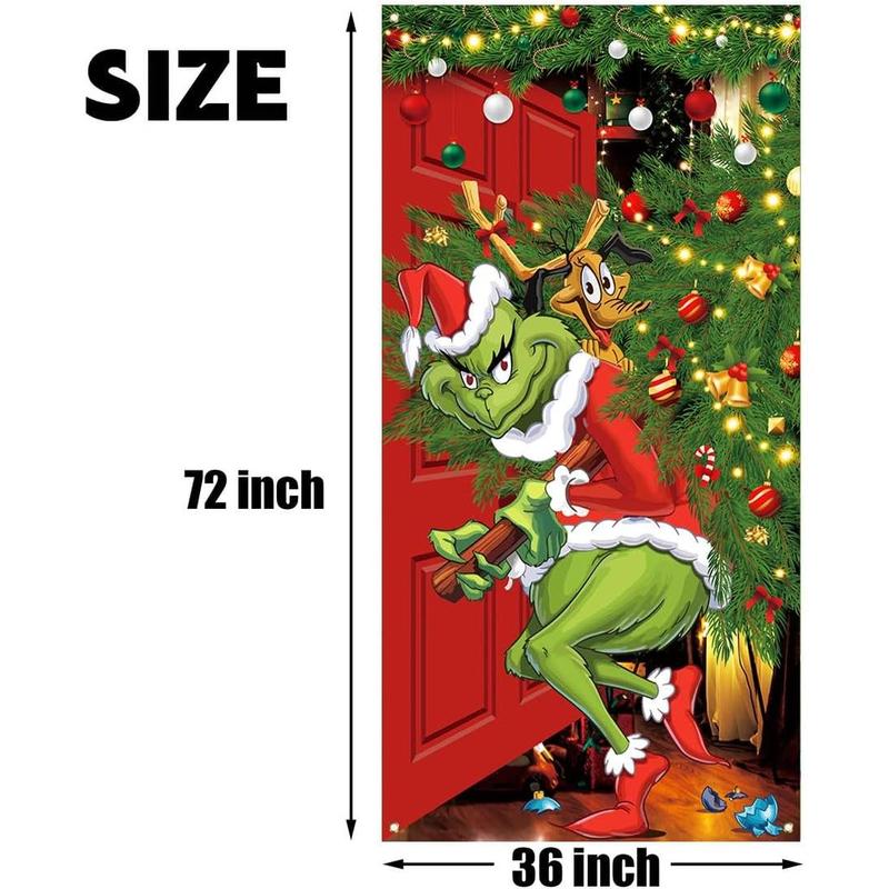 Merry Grinchmas Banner, 71 x 35in Polyester, New Year Christmas Decor for Home Party Ornaments