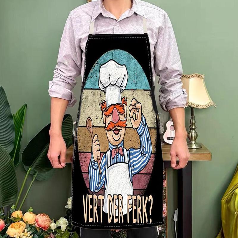 Cartoon Chef Pattern Apron, 1 Count Durable Cooking Apron, Kitchen & Barbecue Essential Apron for Chefs, Bakers & Grill Masters