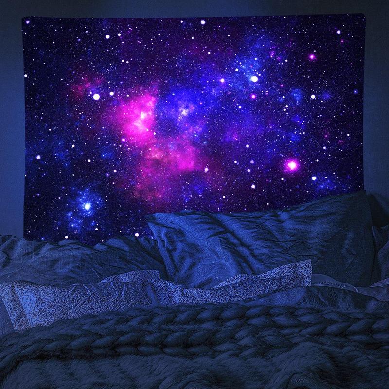 Starry Sky Pattern Tapestry, 1 Count Galaxy UV Blacklight Tapestry, Wall Hanging Tapestry, Wall Hanging Decor for Living Room Bedroom Office Dormitory, Home Decor