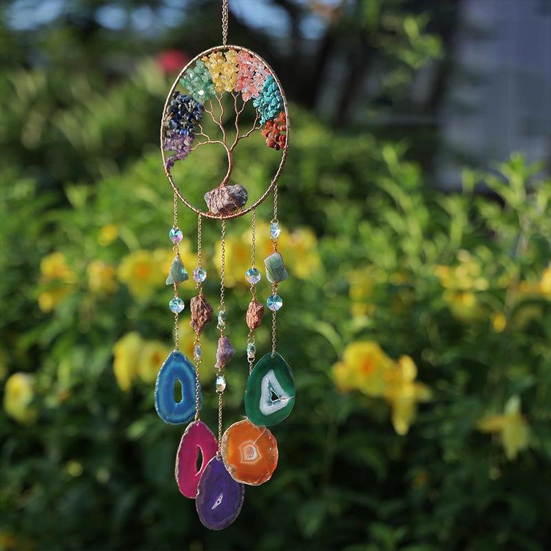 Colorful Tree Of Life Dream Catcher, 1 Count Artificial Crystal Wall Hanging Decoration, Creative Holiday Ornaments for Living Room Garden Courtyard