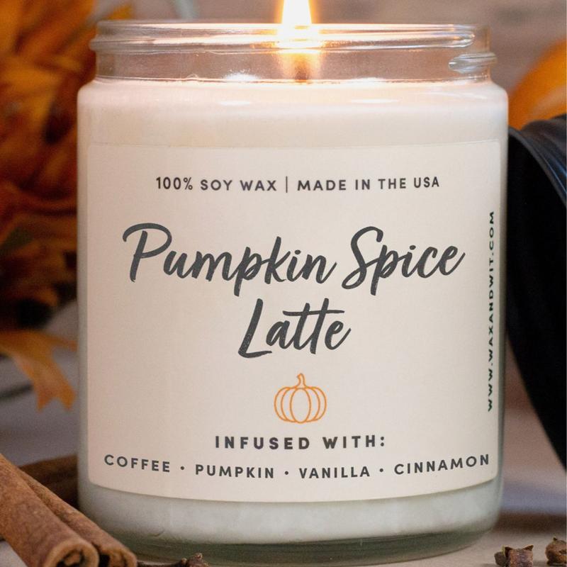 Wax & Wit Pumpkin Spice Latte, Fall Candles for Home, Autumn Candle, Pumpkin Candle - 9oz Glass Jar Aroma Decor