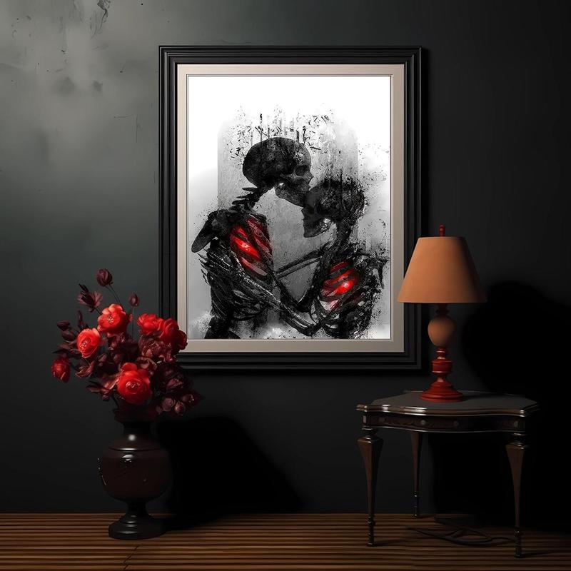 Romantic Skeleton Couple Pattern Unframed Painting for Room Decor, Wall Art Canvas Print, Wall Art Decor for Home Living Room Bedroom