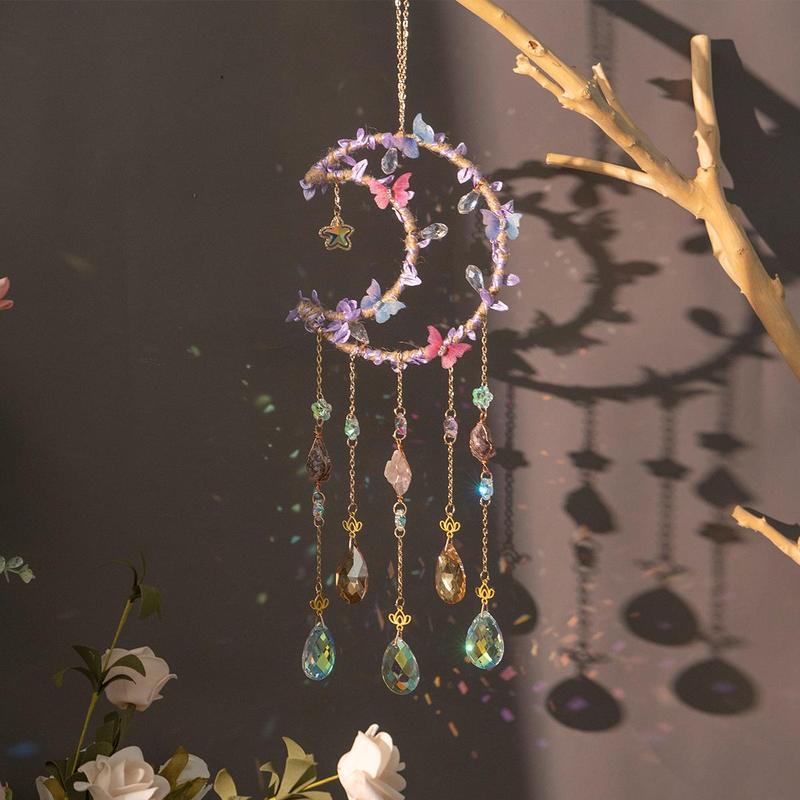 Moon & Butterfly Sun Catcher, 1 Count Pendant Decor Dream Catcher, Garden Window Outdoor Hanging Sun Catcher, Home Living Room Room Decor