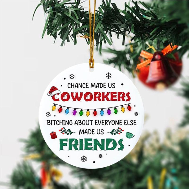 Coworker & Friend Themed Christmas Hanging Ornament, 1 Count Round Letter & Cartoon Pattern Acrylic Pendant, Home Decor for Christmas Tree