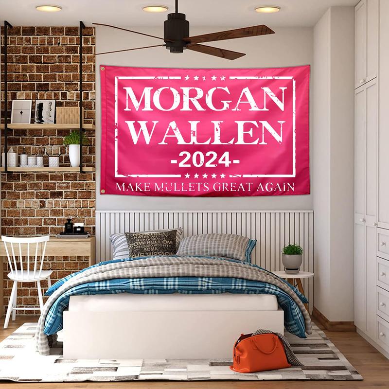 Morgan Flag Pink Tapestry 3x5 Ft Funny Morgan 2024 Wallen Flags for Teen Girls Room Bedroom College Dorm Meme Flags Man Cave Wall Art Decor Banner Gifts