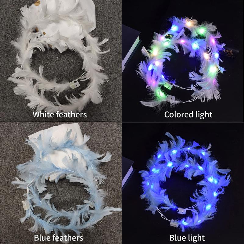 6 Pack Flower Crown, Feather Crown Headband Luminous with 10 LED Lights, Light Up Headdress with Color Changing LED Lights, Cute Flashing Decor Hair ​Accessories for  Women Wedding Festival Party